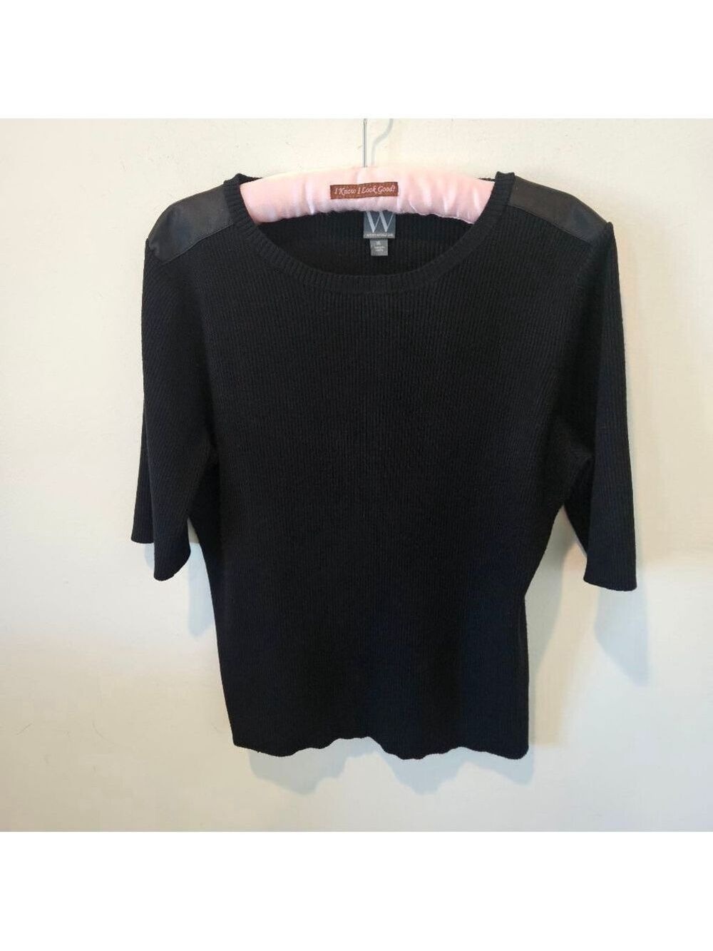 Women's Worthington Short Sleeved Pullover Ribbed Knit Sweater XL Black